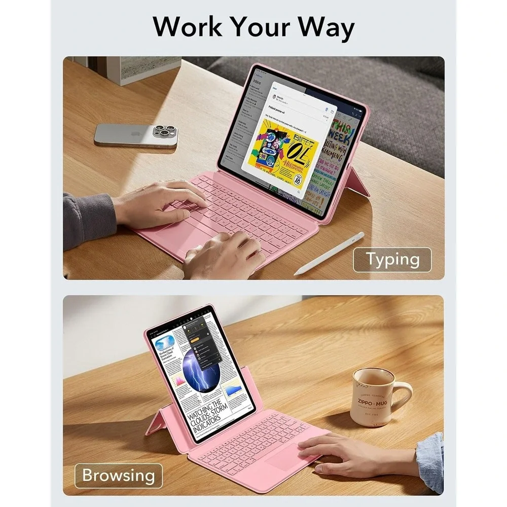 ESR iPad Air 13 Case Keyboard Pink Backlit Trackpad Detachable Stand‎